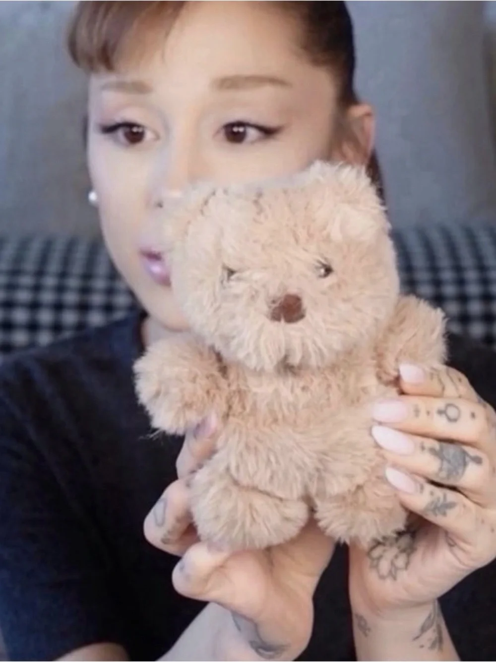 Ariana Grande R.E.M Beauty Bear Keychain + Peach with Blur Butter in Dusty Pink